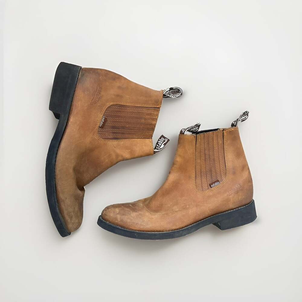 Establo Men’s Pull On Leather Boots Brown Work Boots Casual Everyday Size 10.5